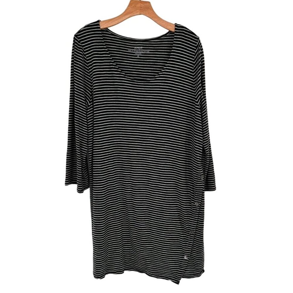Pure Jill womens Asymmetric-Button Tunic Black & White Stripes Size XL Tall